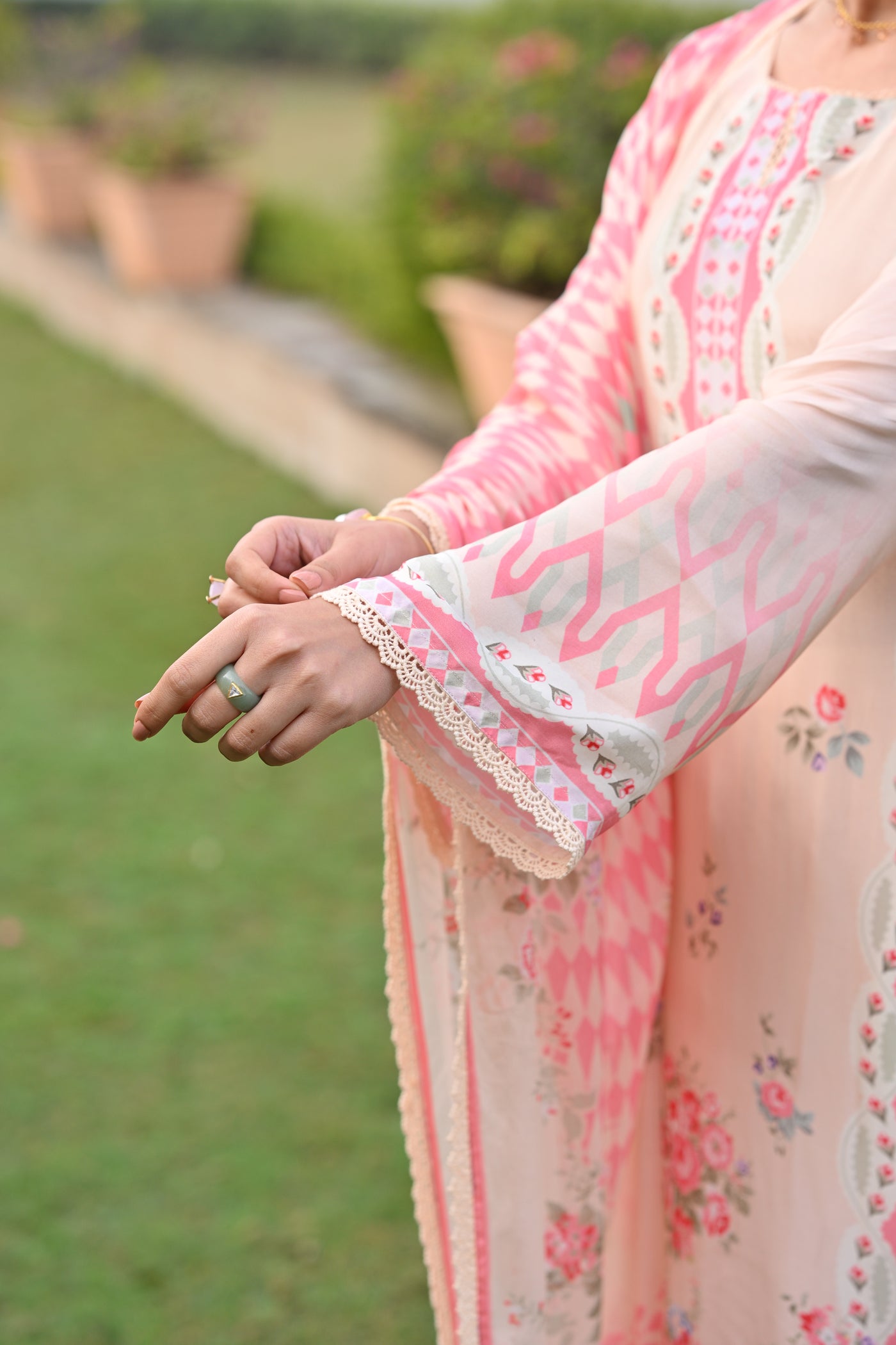 Peach and Pink Breezy Summer Lacy Suit Set