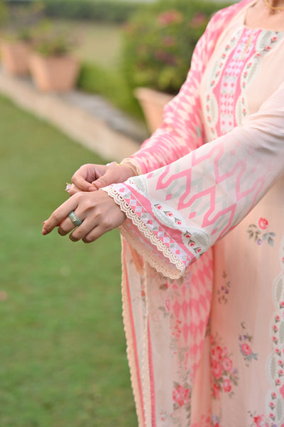 Peach and Pink Breezy Summer Lacy Suit Set