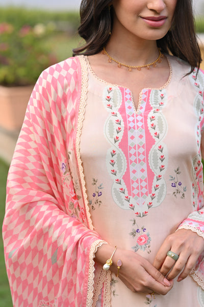 Peach and Pink Breezy Summer Lacy Suit Set