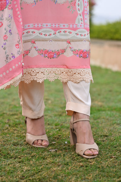 Peach and Pink Breezy Summer Lacy Suit Set