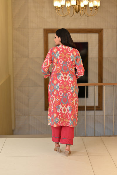 Punch Pink Ikkat Print Super Soft Cotton Kurta Pant Set