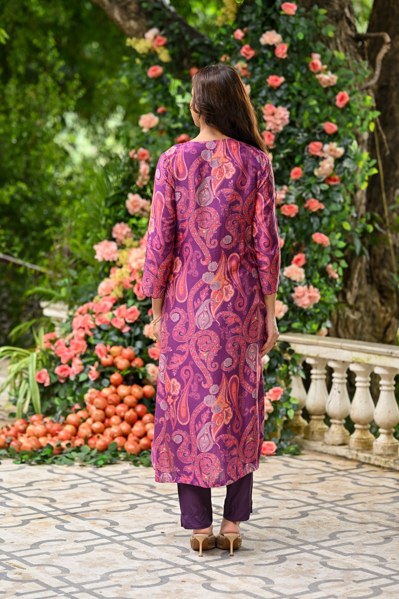 Purple Paisley Pure muslin Suit Set with Zari Thredle work and Shaded Cut work Dupatta