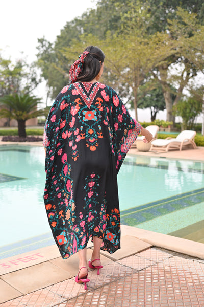 Sable Black Side Placement Panel Kaftan