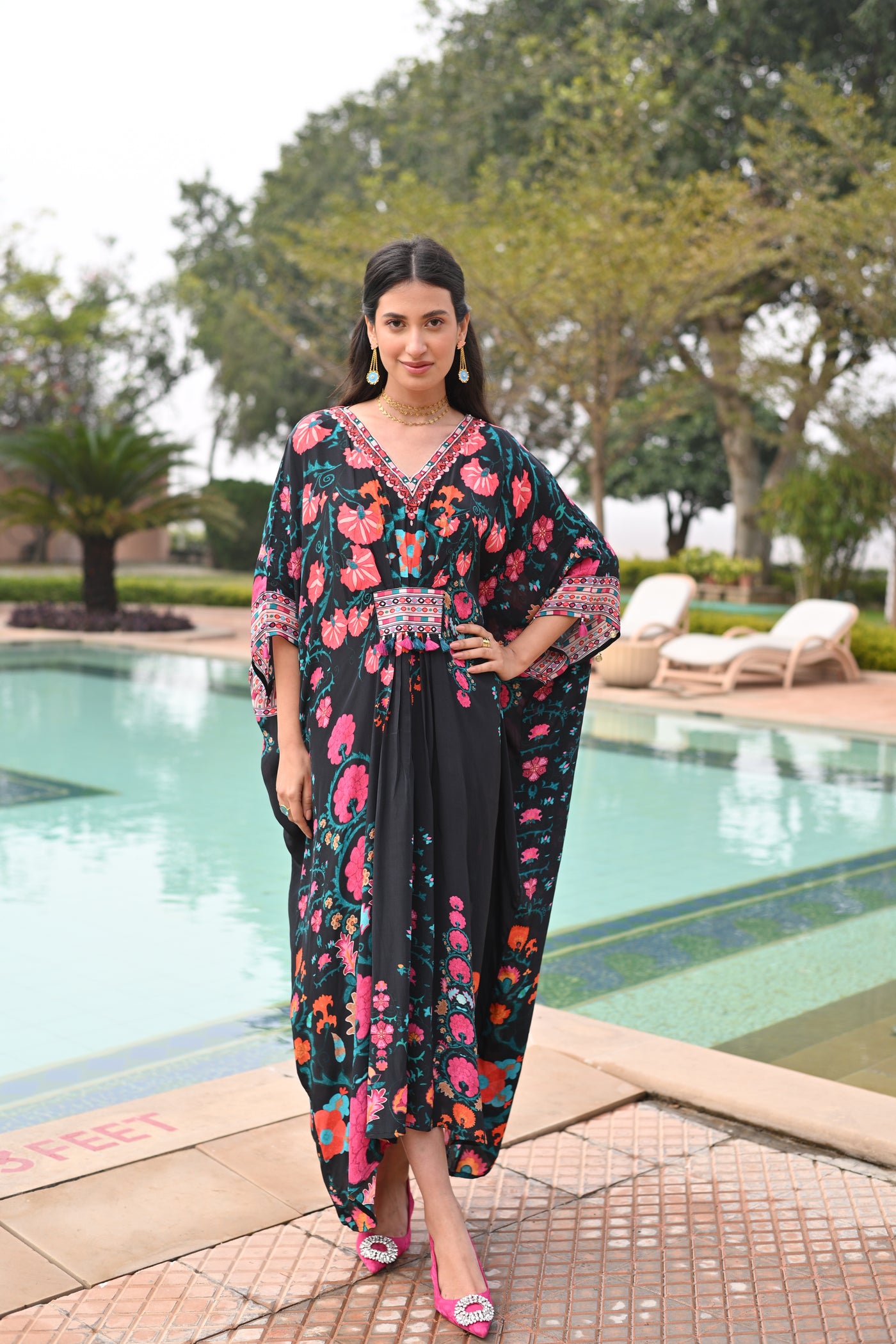 Sable Black Side Placement Panel Kaftan