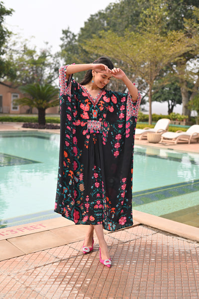 Sable Black Side Placement Panel Kaftan