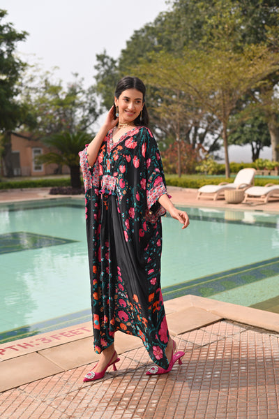 Sable Black Side Placement Panel Kaftan