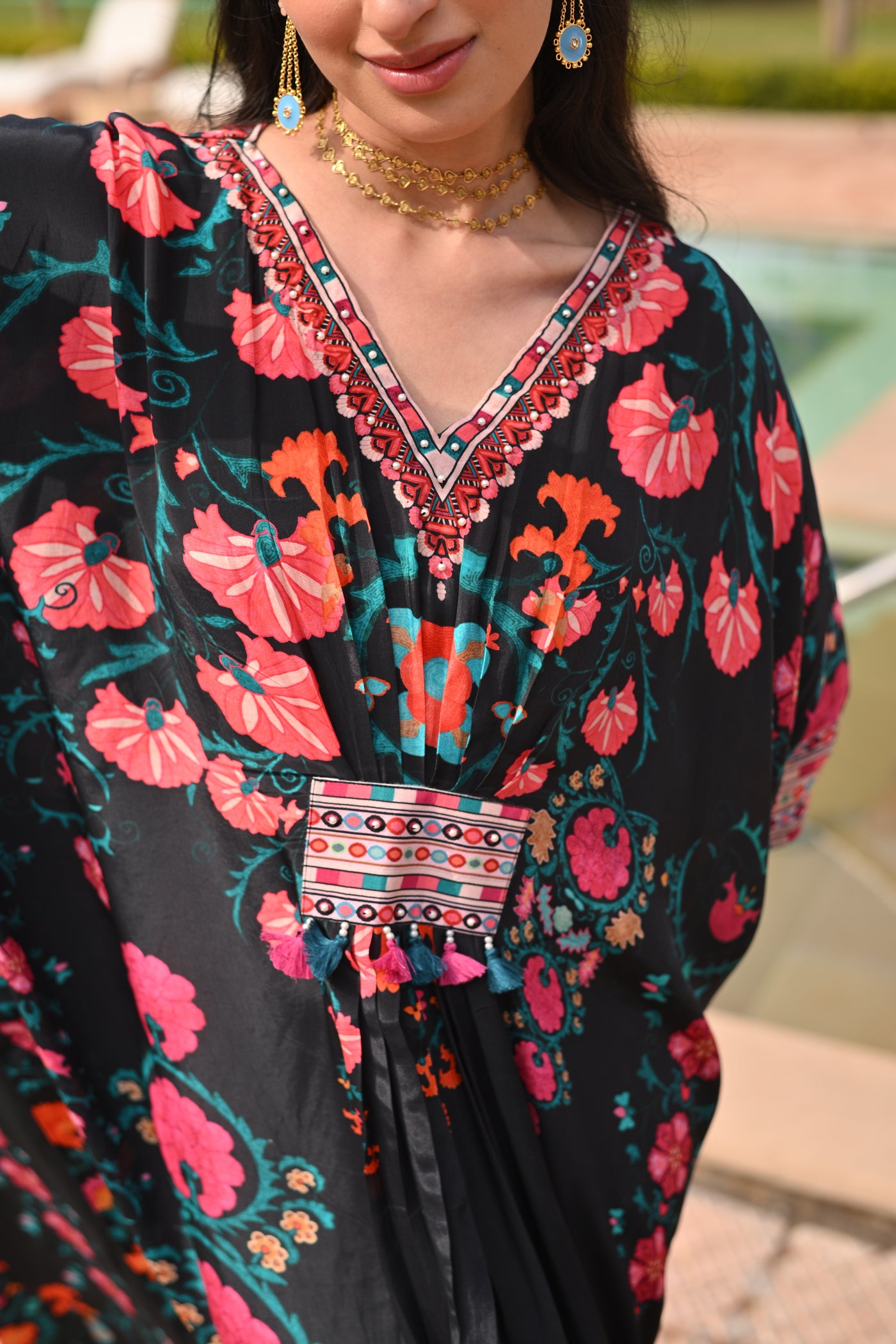 Sable Black Side Placement Panel Kaftan