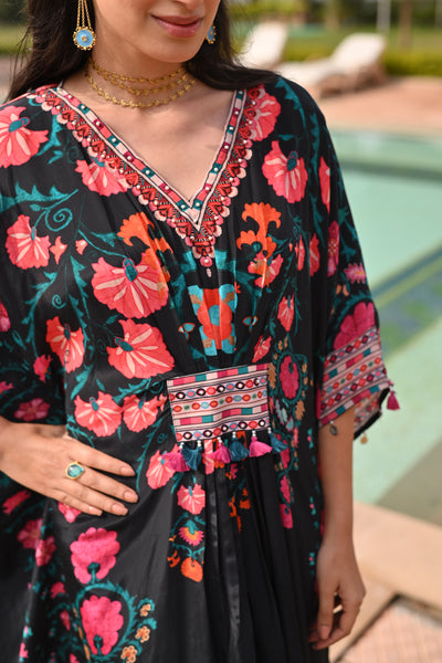 Sable Black Side Placement Panel Kaftan