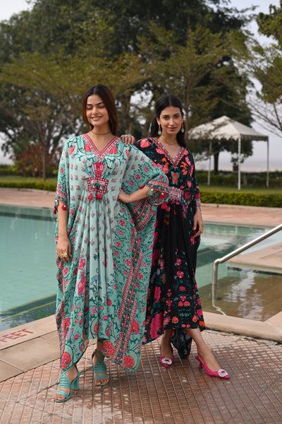 Sable Black Side Placement Panel Kaftan
