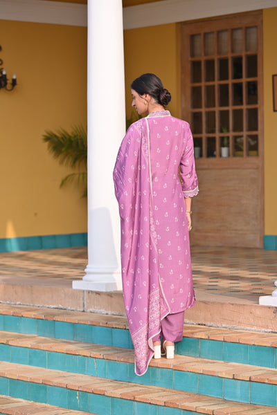 Purple Buti Block Print Muslin Suit Set