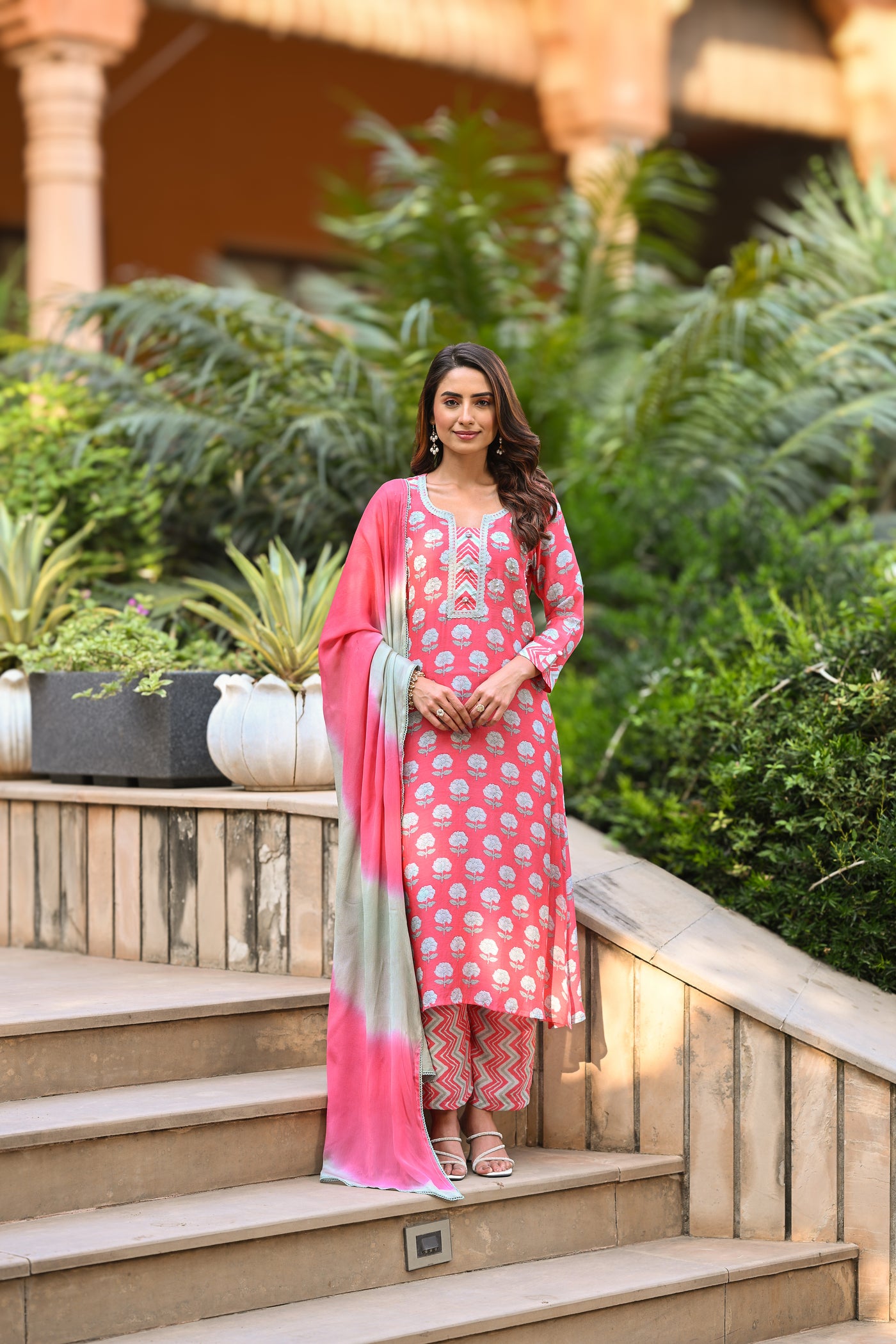 Cardinal Buti Pure Muslin Suit Set with Shaded Chiffon Dupatta