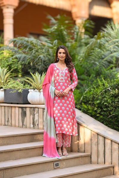 Cardinal Buti Pure Muslin Suit Set with Shaded Chiffon Dupatta