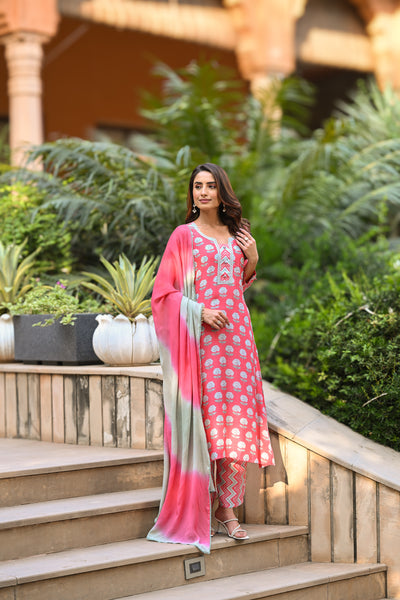 Cardinal Buti Pure Muslin Suit Set with Shaded Chiffon Dupatta