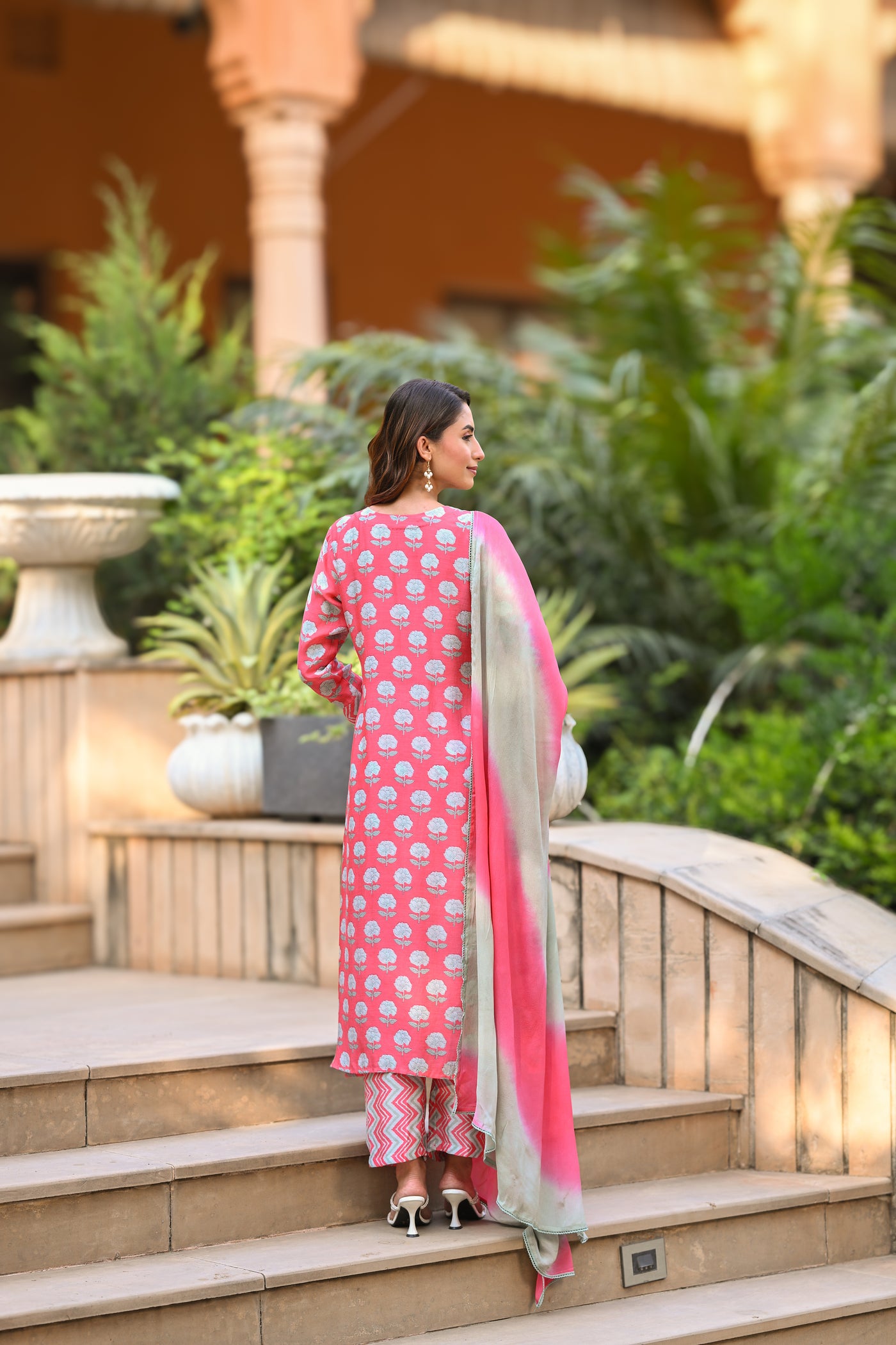 Cardinal Buti Pure Muslin Suit Set with Shaded Chiffon Dupatta