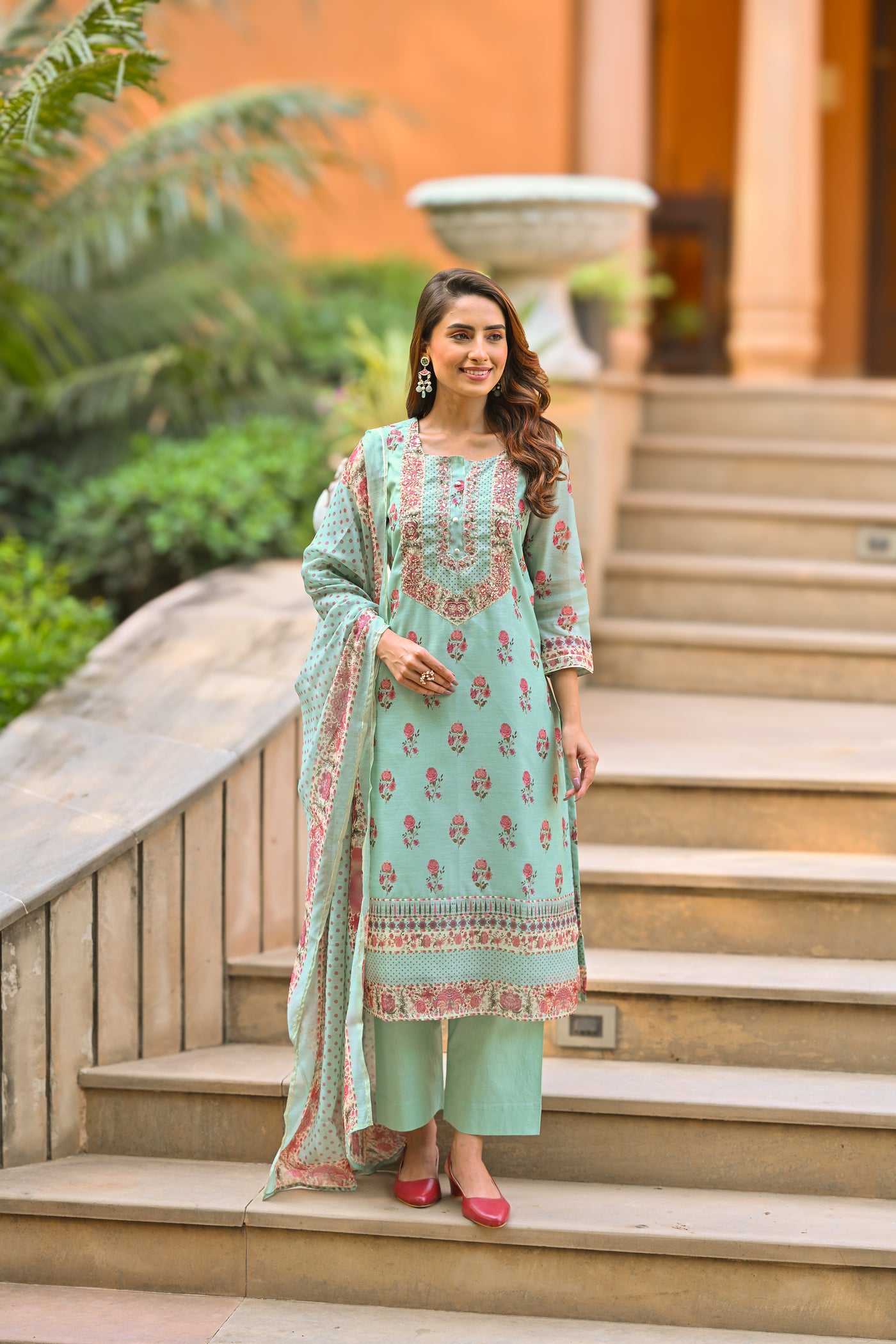 Blue Daman Block Print Chanderi Suit Set