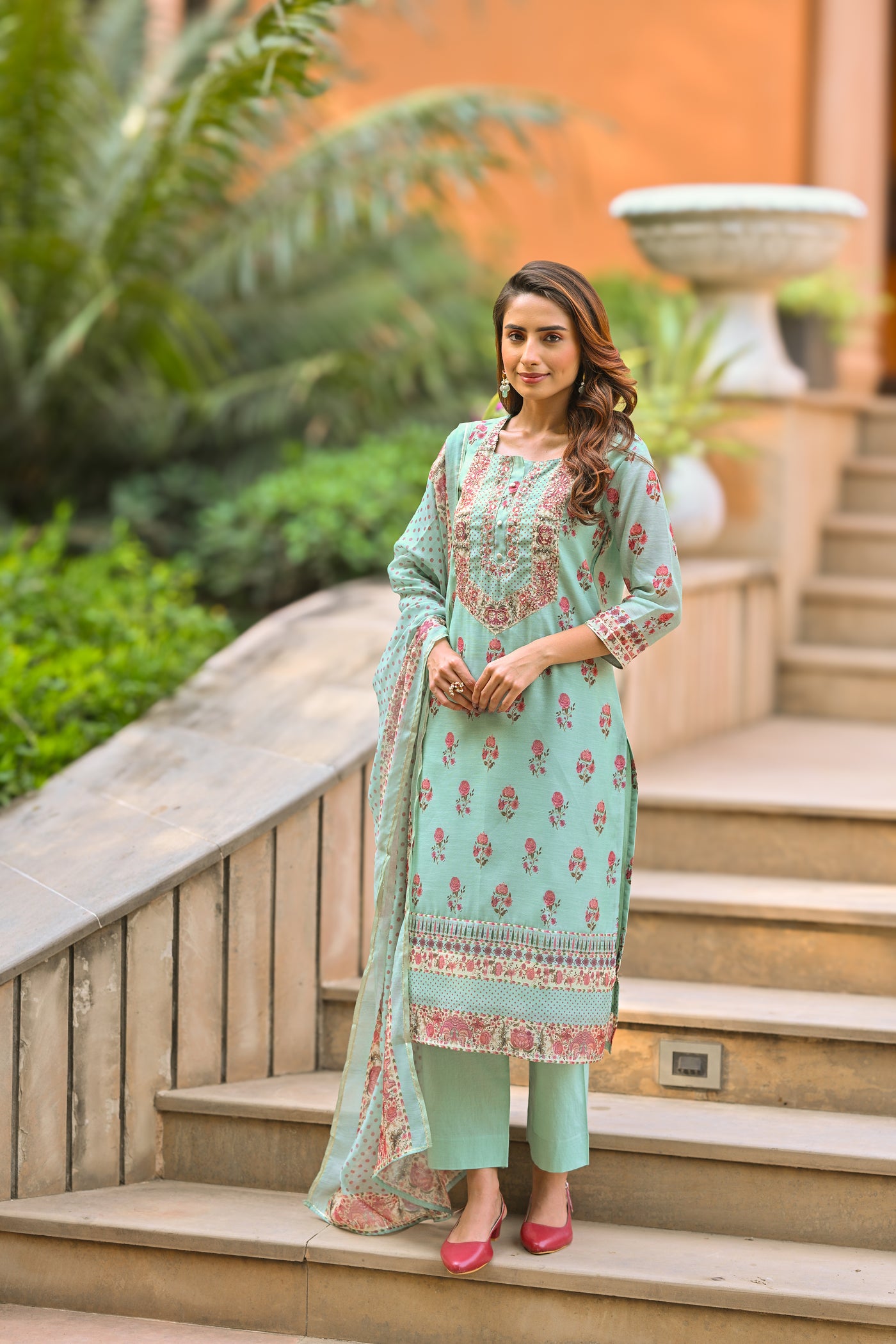 Blue Daman Block Print Chanderi Suit Set