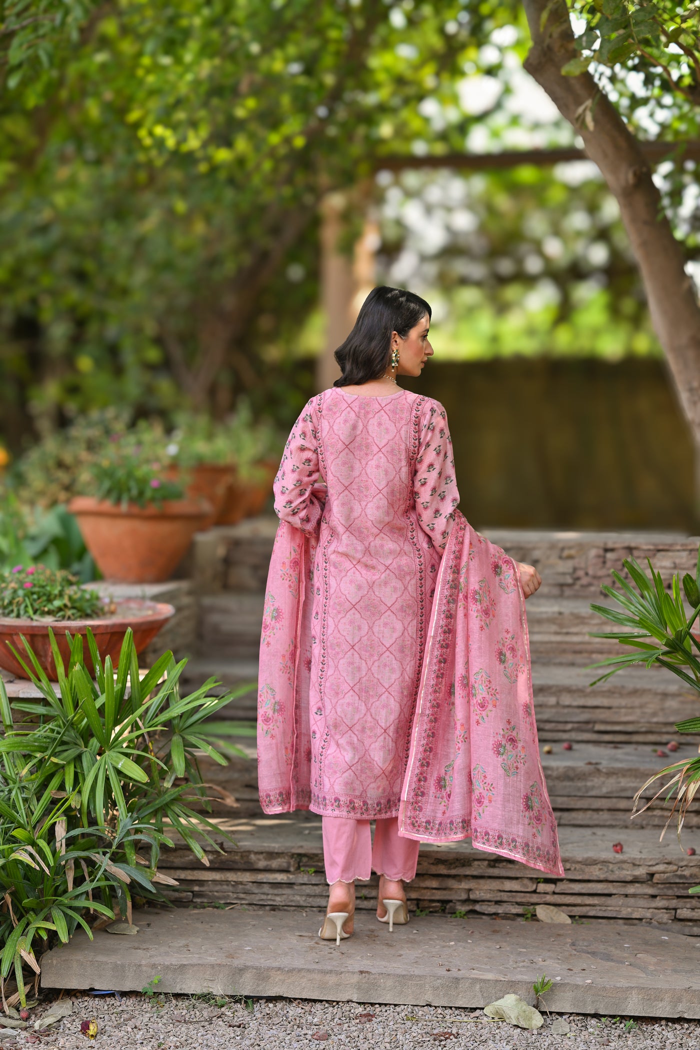 Pink Daman Block Print Chanderi Suit Set