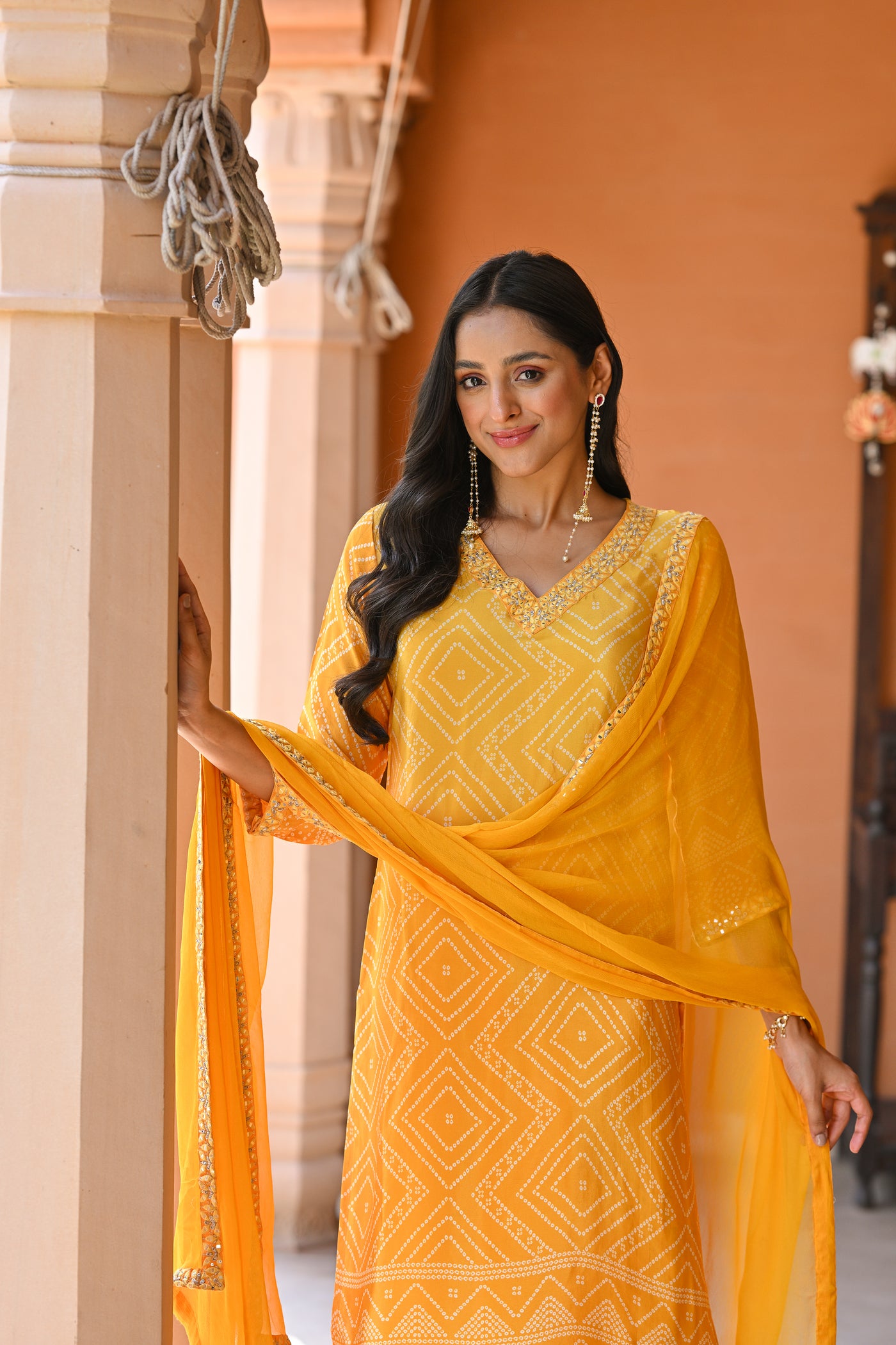 Yellow Ombre Bandhini Crepe Suit Set