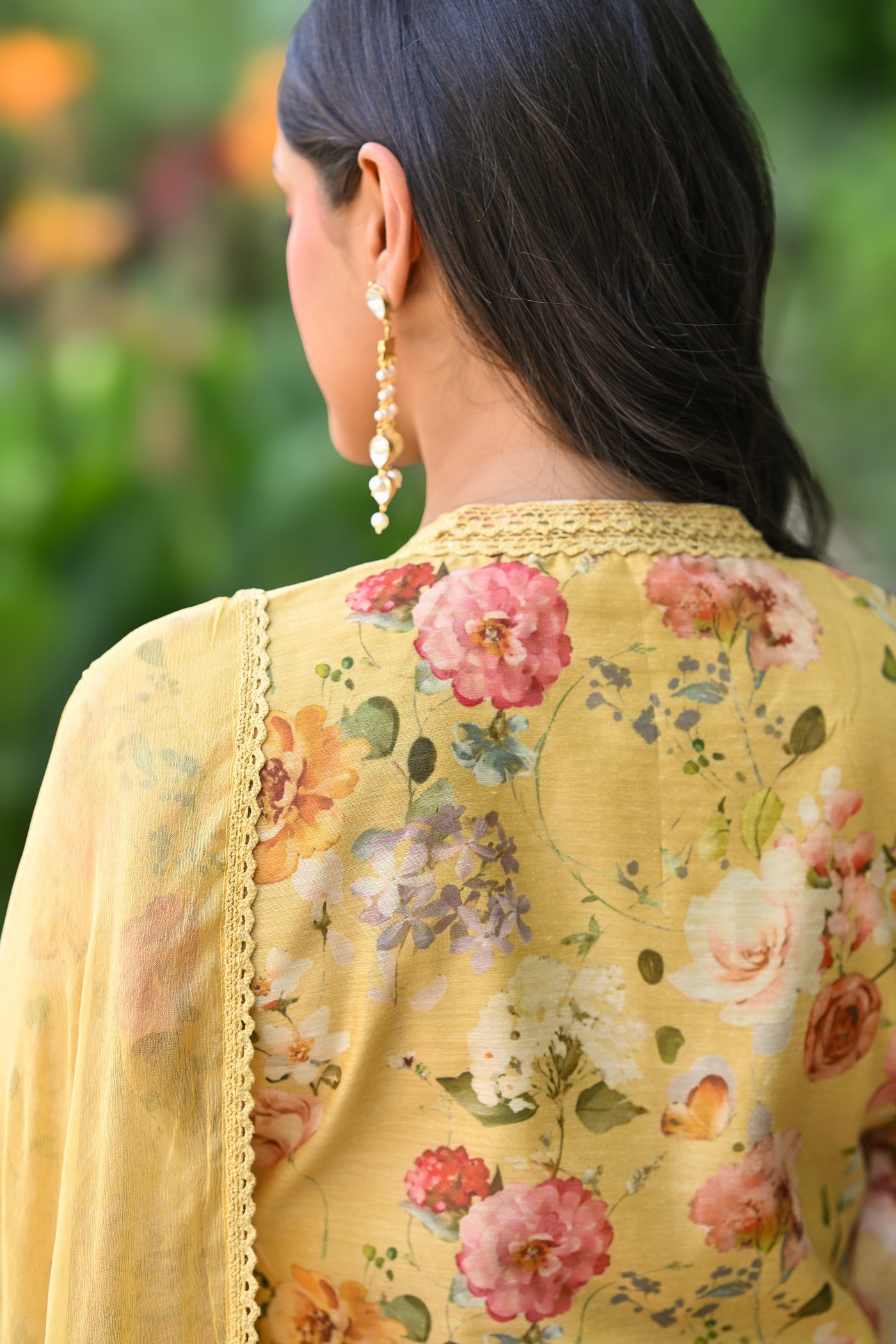 Yellow Lacy Chanderi Suit Set with Chiffon Dupatta