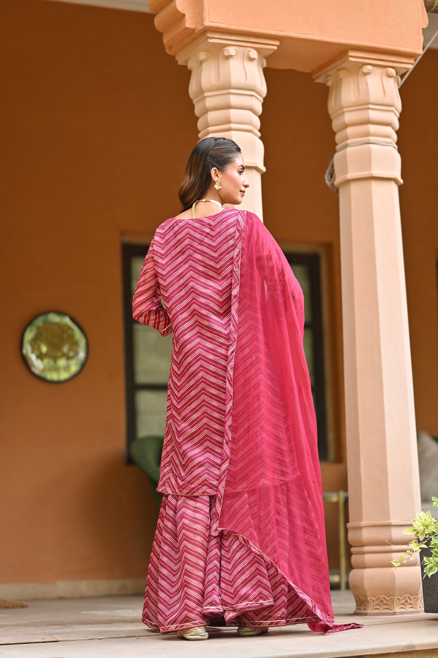 Pink Lehariya Chanderi Sharara Set With Gota Patti Work