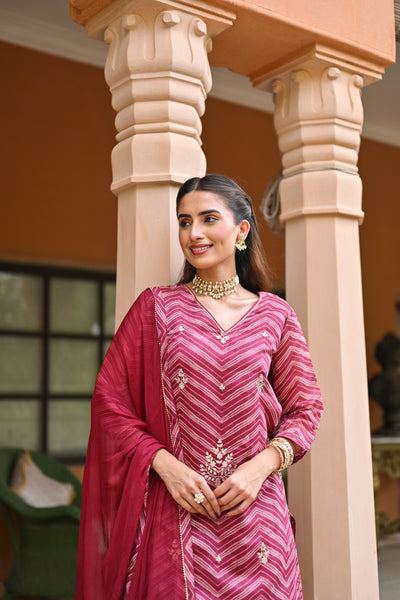 Pink Lehariya Chanderi Sharara Set With Gota Patti Work