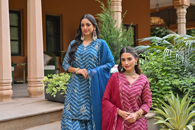 Blue Lehariya  Chanderi Sharara Set With Gota Patti Work