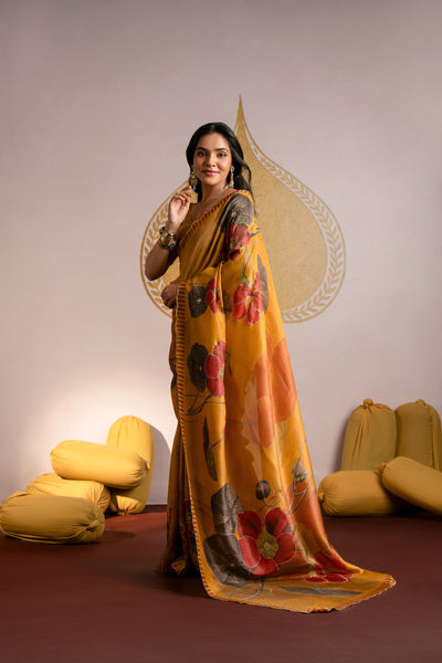 Golden Pure Shimmer Tissue Saree with Cut Work Embroidery Border with Zari Sequence Embellishment