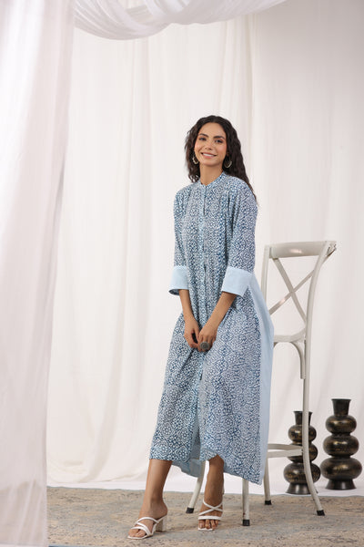 Indigo Blue Pure Block Print Kurta Dress