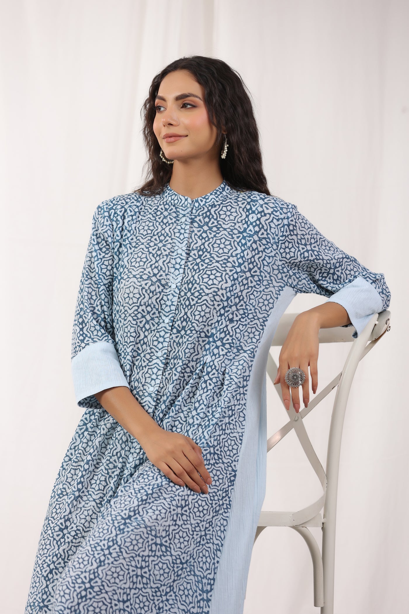 Indigo Blue Pure Block Print Kurta Dress