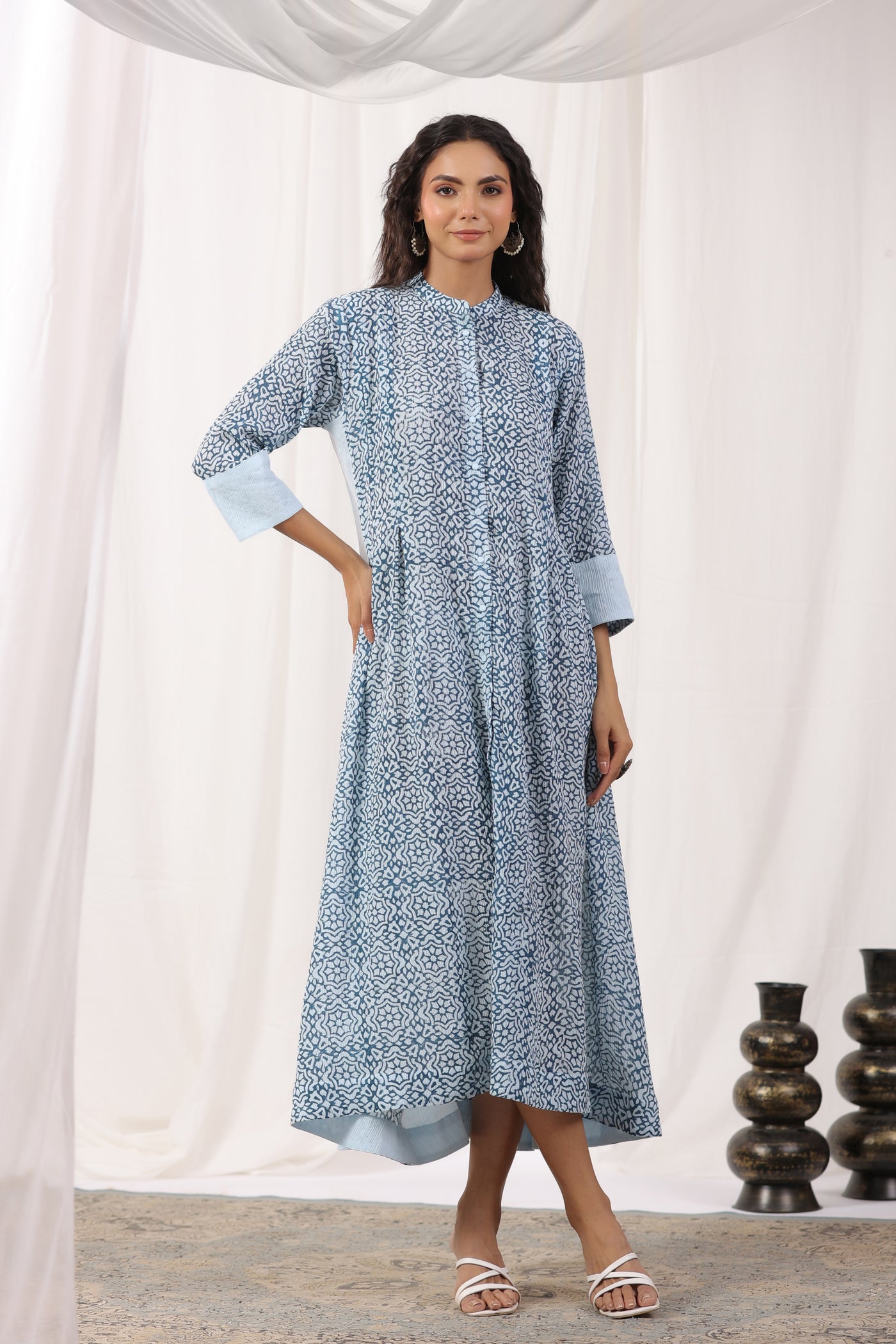 Indigo Blue Pure Block Print Kurta Dress