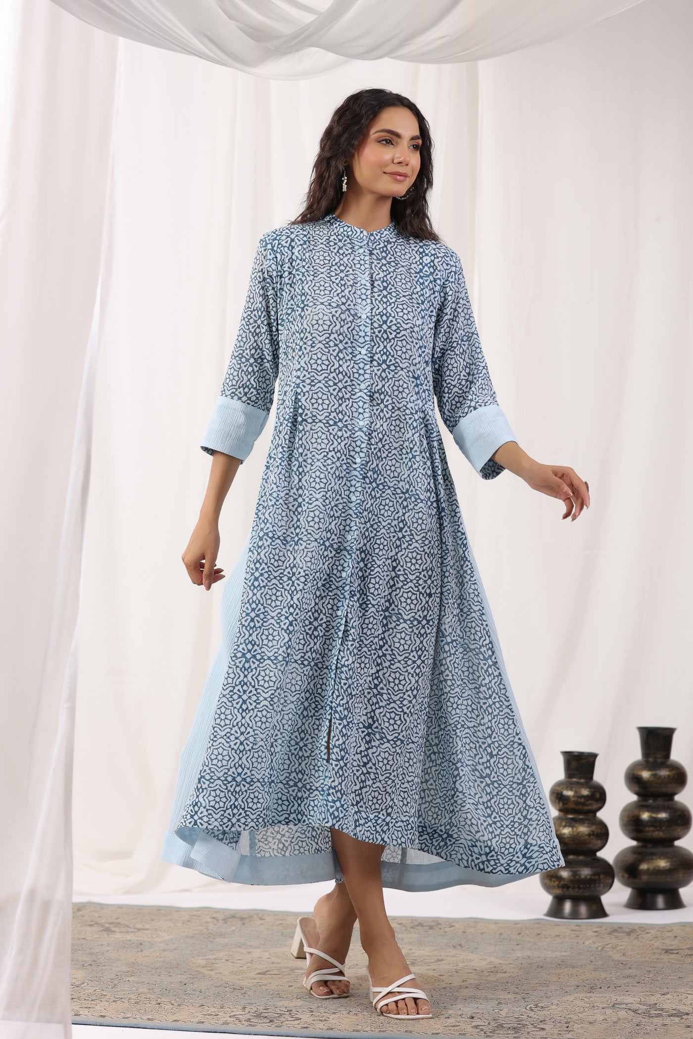 Indigo Blue Pure Block Print Kurta Dress