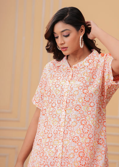Spring Orange Kurta Set with Back Lace