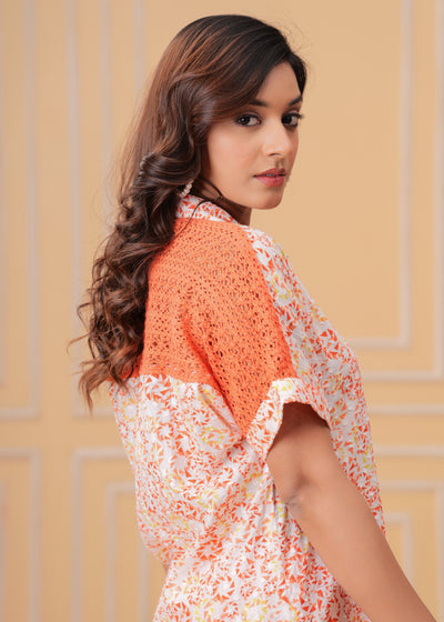 Spring Orange Kurta Set with Back Lace