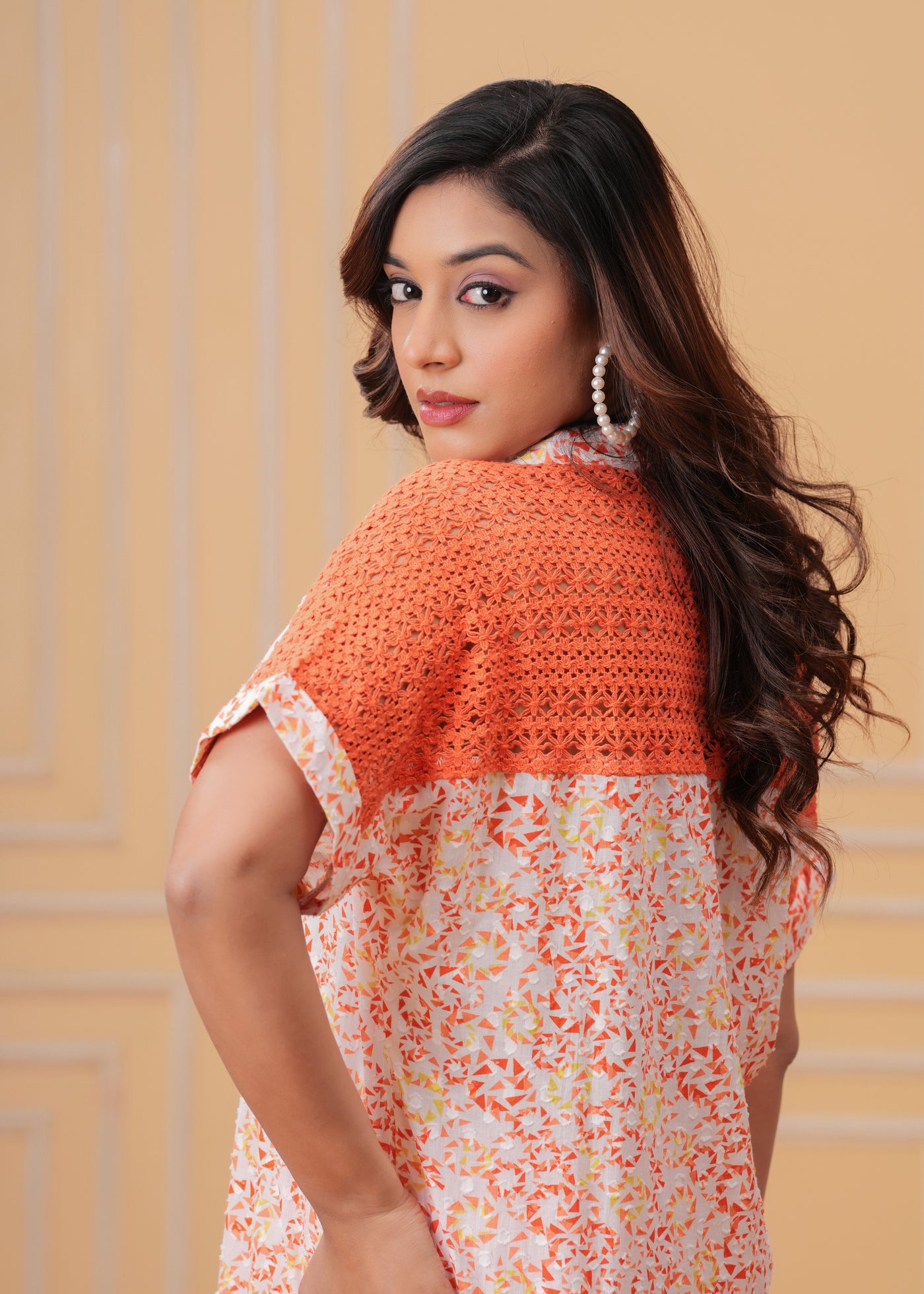 Spring Orange Kurta Set with Back Lace