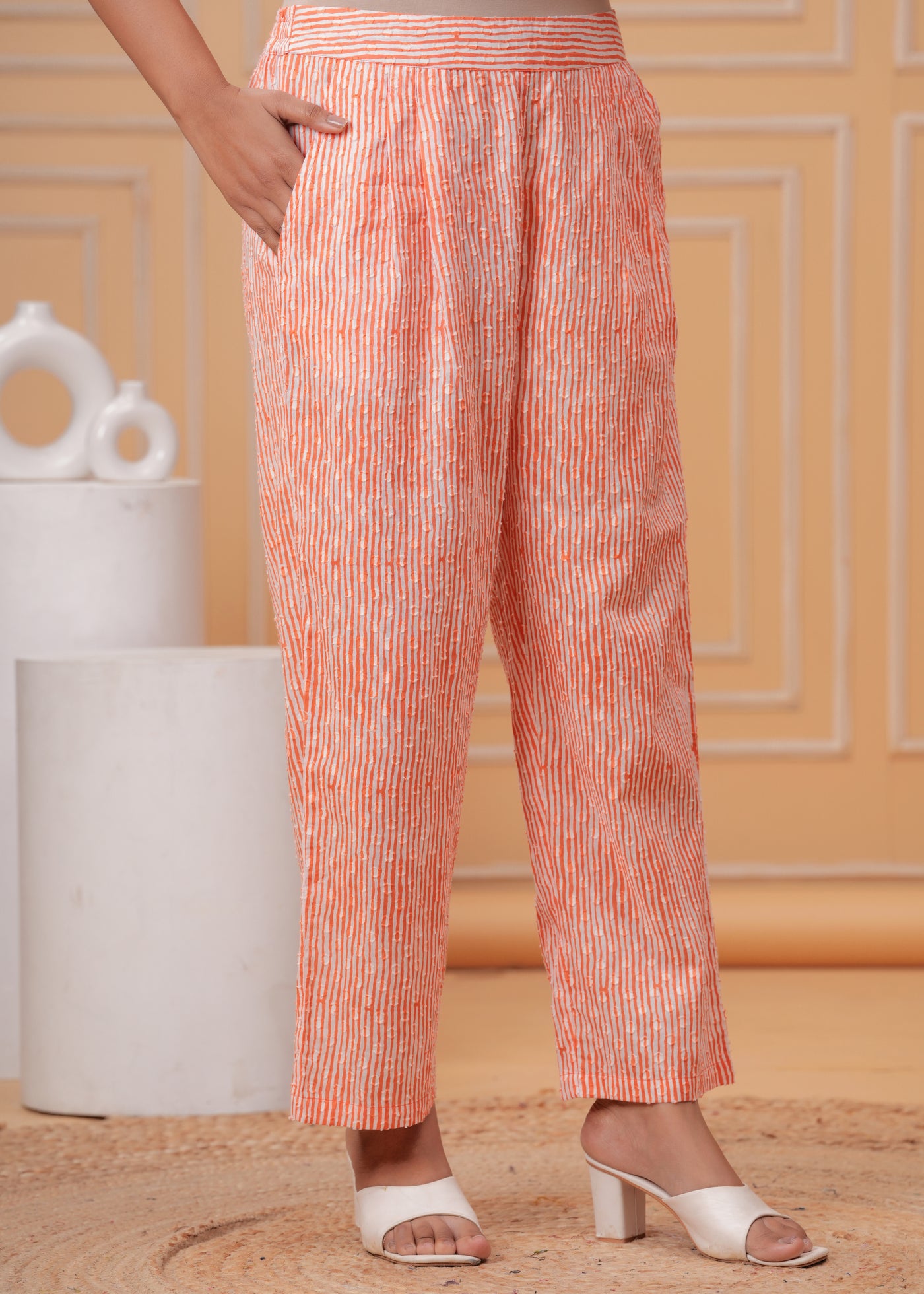 Spring Orange Kurta Set with Back Lace