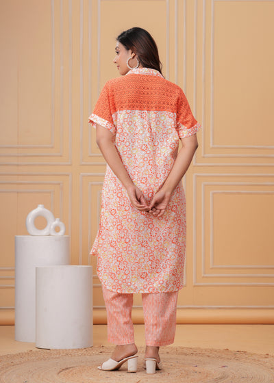 Spring Orange Kurta Set with Back Lace