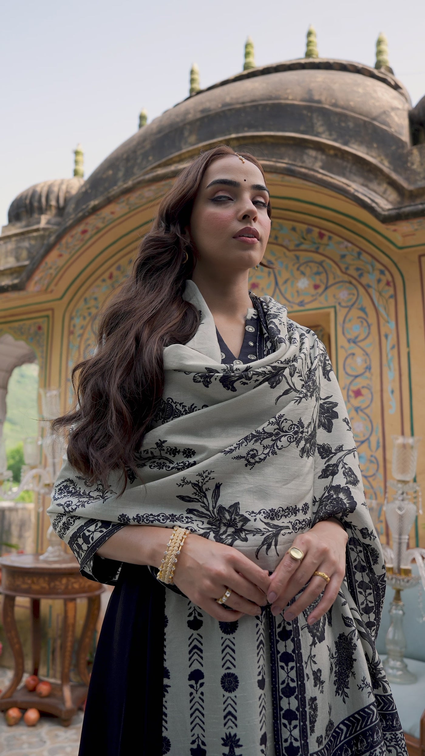 Black and White Shehzadi Anarkali Georgette Suit Set