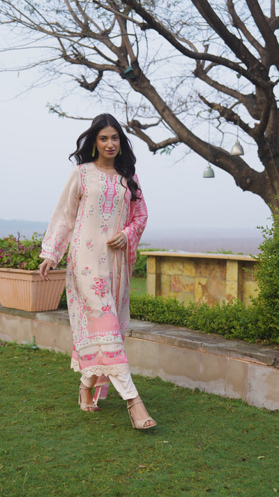 Peach and Pink Breezy Summer Lacy Suit Set