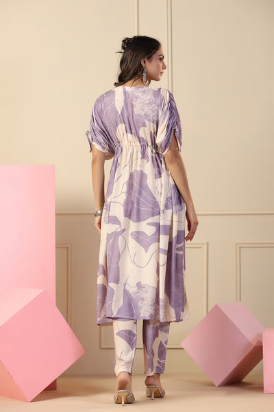 Purple Floral Print Kaftan Co-ord Set