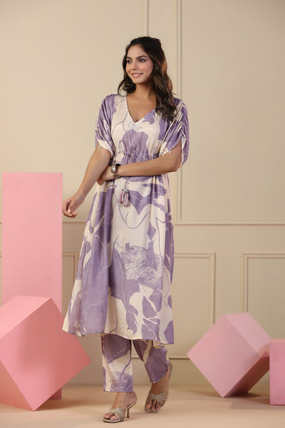 Purple Floral Print Kaftan Co-ord Set