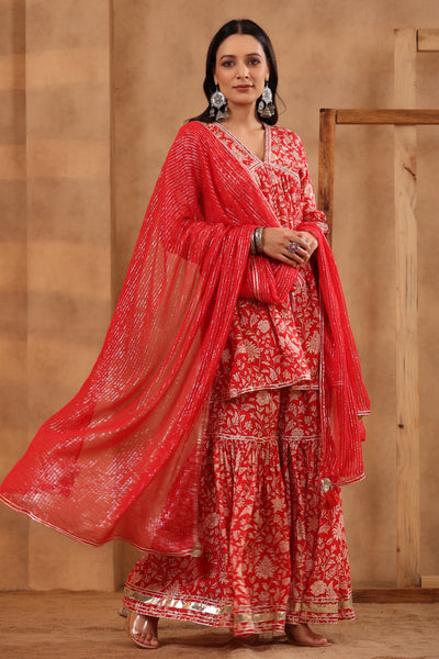 Red Sharara Set with Gota & Sequins Work & Chiffon Dupatta