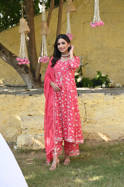 Dilkash Pink Anarkali Muslin Suit Set