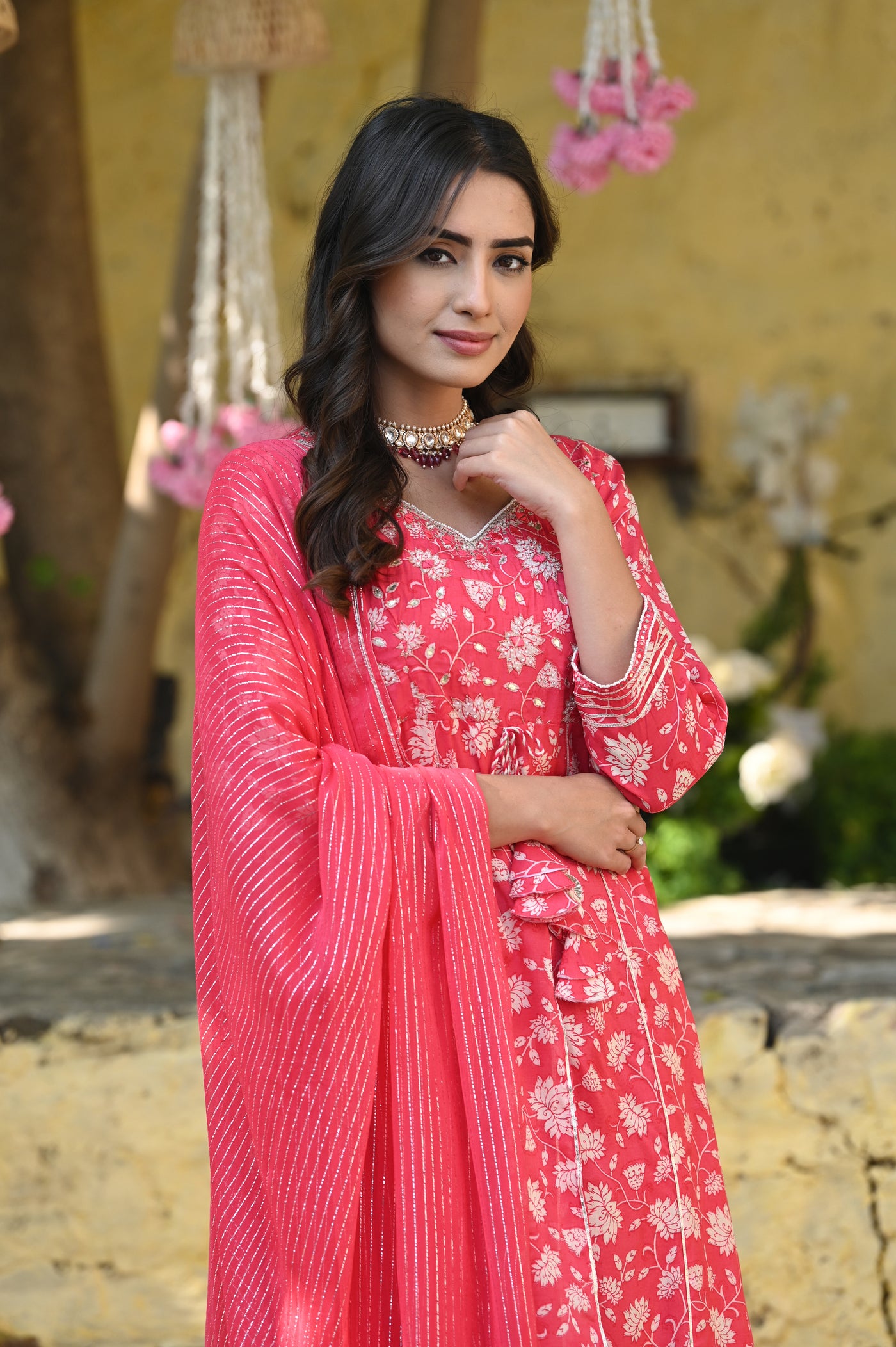 Dilkash Pink Anarkali Muslin Suit Set