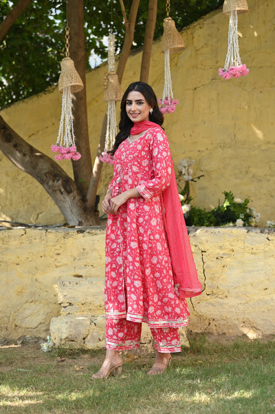 Dilkash Pink Anarkali Muslin Suit Set