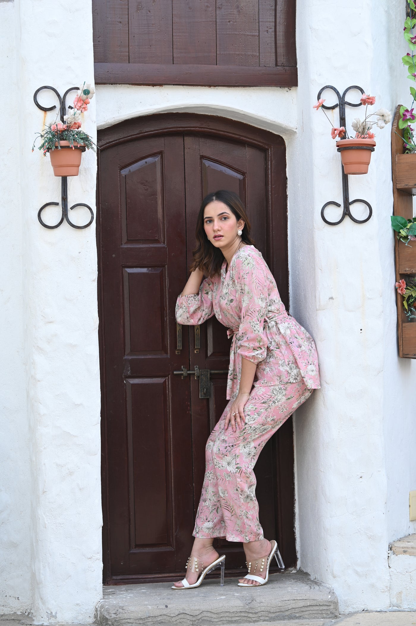 Pink Floral Print Kaftan Set