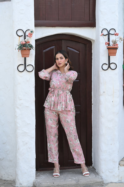 Pink Floral Print Kaftan Set