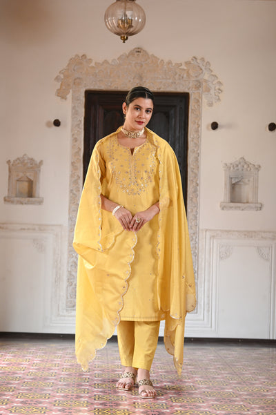 Yellow Saiba Chanderi Suit Set