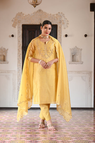 Yellow Saiba Chanderi Suit Set