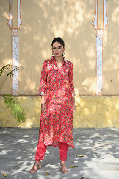 Pink Gul Gajji Silk Kurta Set with Gota Patti & Sequins Work