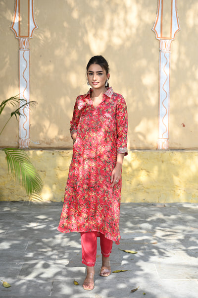 Pink Gul Gajji Silk Kurta Set with Gota Patti & Sequins Work